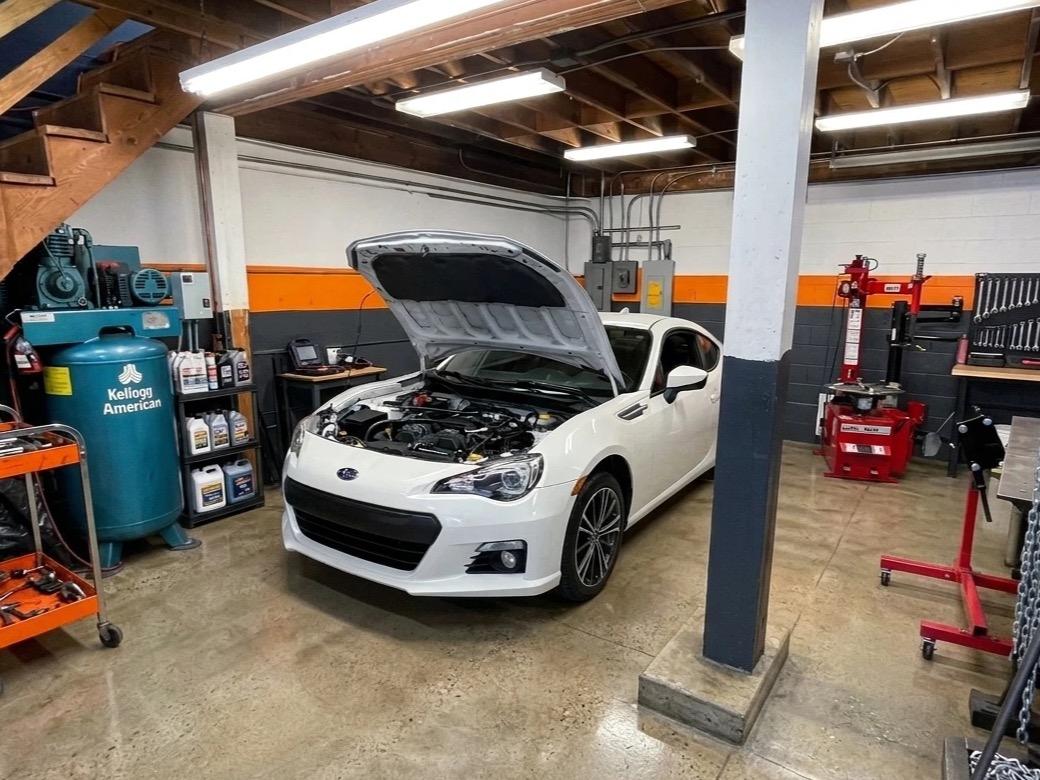 Service bay inside 415 Mechanix in Potrero Hill, San Francisco